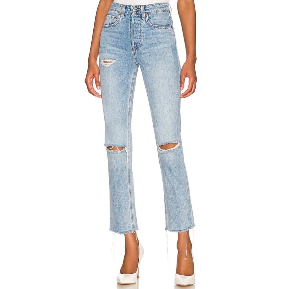 GRLFRND | The Karolina High‎ Rise Straight Distressed Denim Jeans Sz. 28